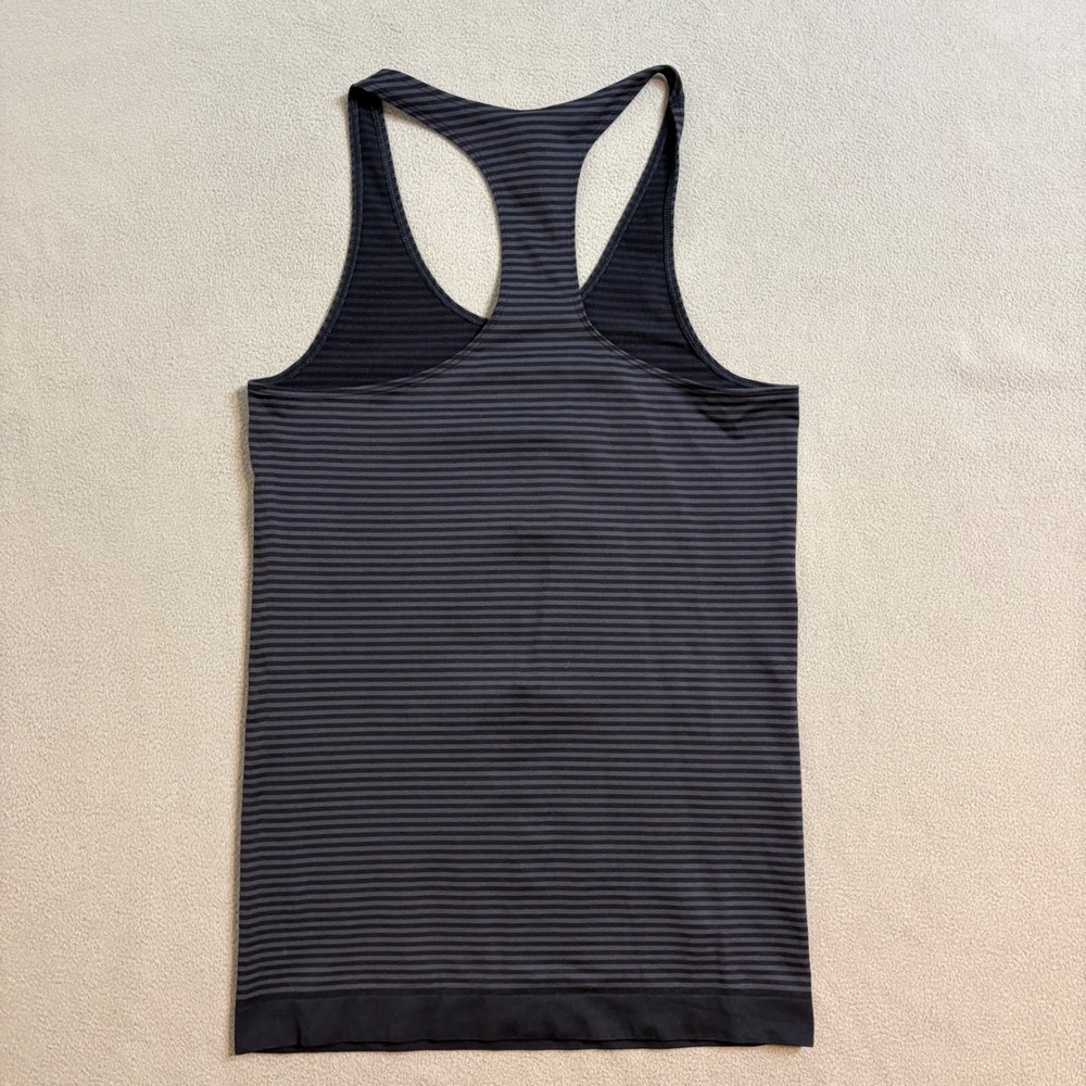 Under Armour HeatGear Tank Top Womens Large Black Grey Striped Racerback Fitted - Picture 2 of 7